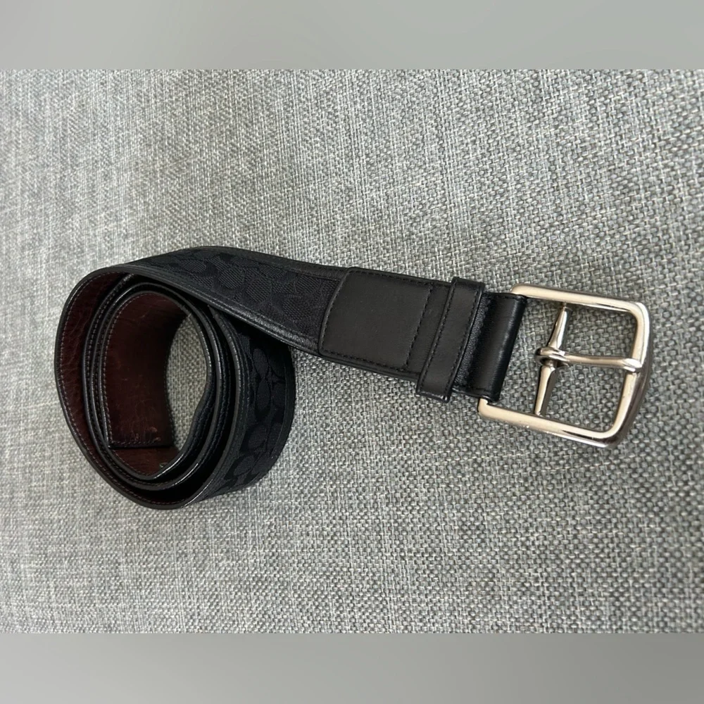 Coach C Black Canvas Leather Belt Size Small